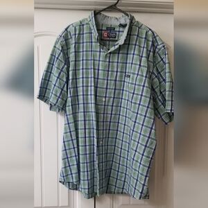 Green and Blue Plaid Button-Up Shirt